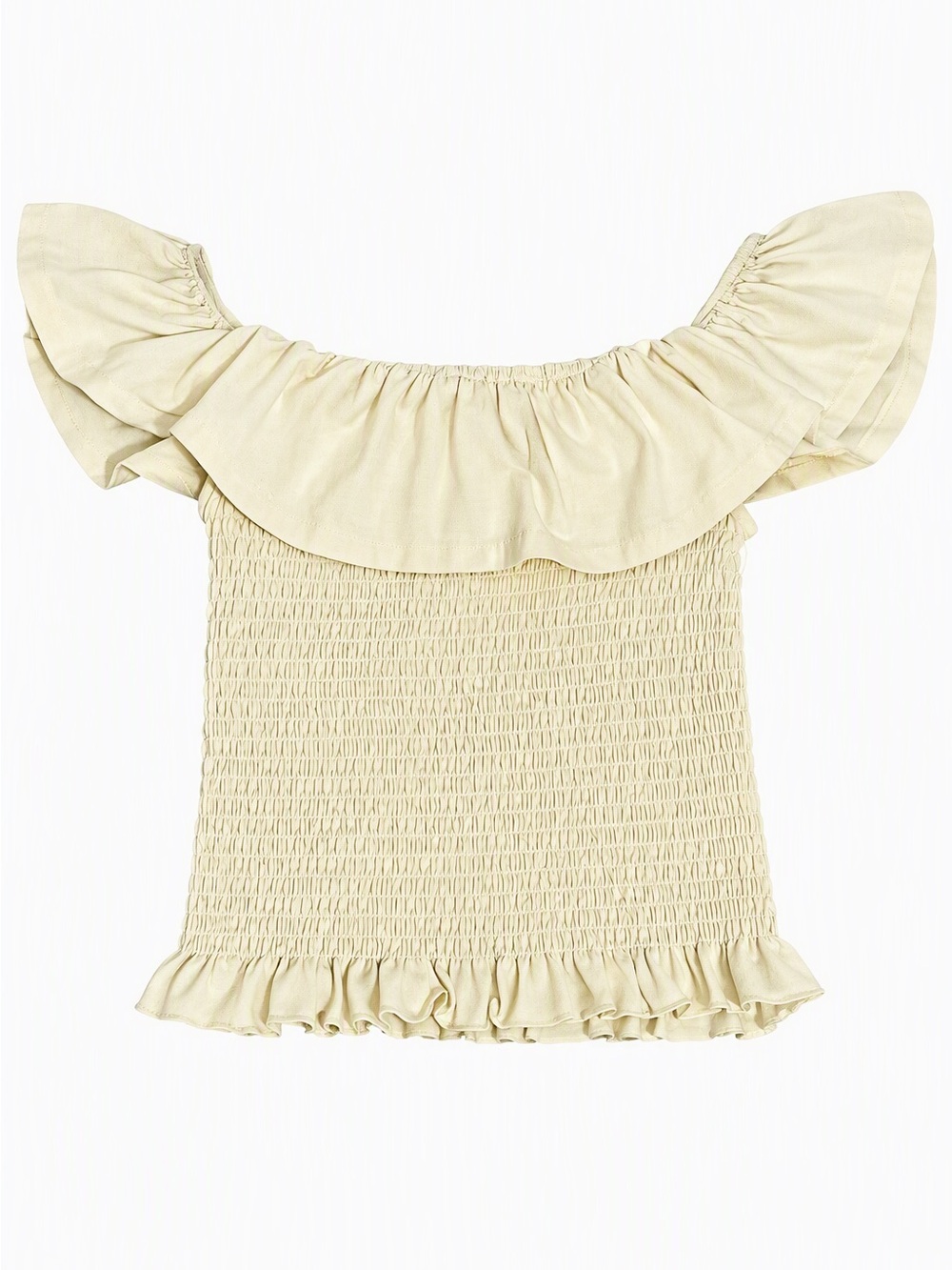 Ardene Cream Smocked Off-Shoulder Ruffle Crop Top